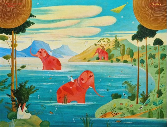 "Bathing Red Elephants"
